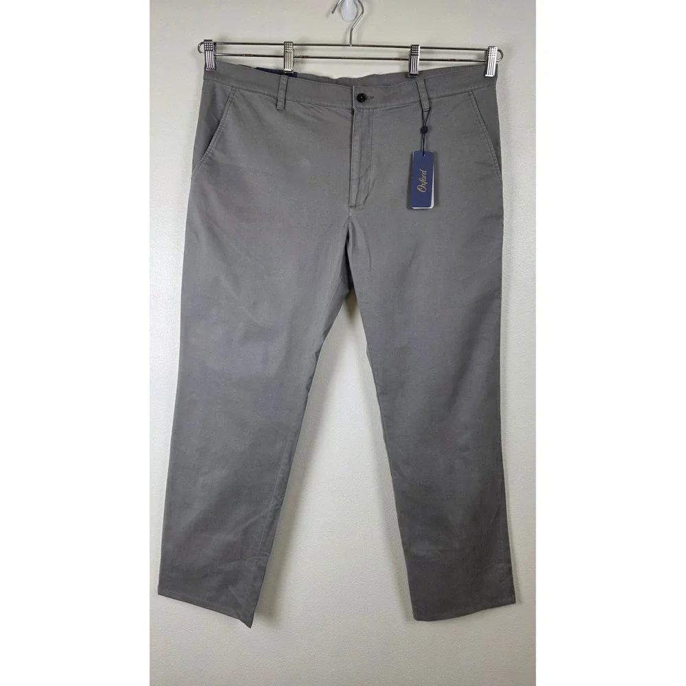 Oxford Golf Pants Mens 40x32 Grey Flat Front Chino Stretch Trousers Slacks NWT